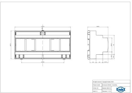 Obudowa modułowa na szynę DIN ZD1010J, 89,8 × 177,8 × 65,2 mm, ABS, szara, Kradex