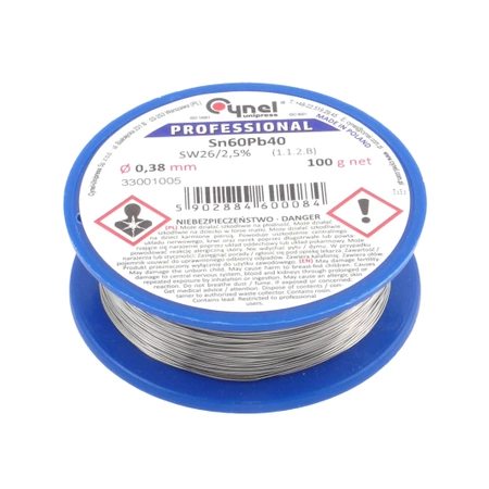Cyna lutownicza z topnikiem SW26 - 0.38mm - spoiwo Sn60Pb40 Cynel 100g