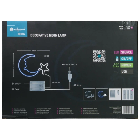 Neon LED "księżyc", dekoracja LED 38x28,5cm zasilanie z baterii lub USB