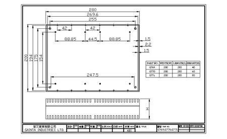 Obudowa uniwersalna z panelami bocznymi 200 mm × 280 mm × 40 mm z ABS G769 GAINTA