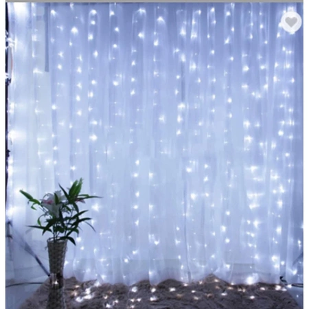 Kurtyna LED 3x3m,  biały zimny 6500K, zasilanie z USB, pilot