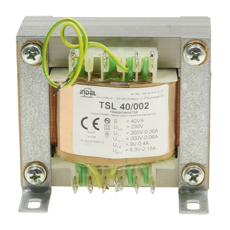 Transformator 40VA, 230Vac (200V, 200V, 9V, 6.3V) 0.06A, 0.06A, 0.04A, 2.15A