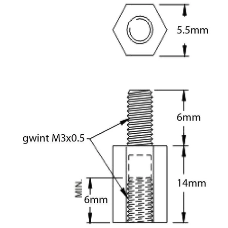 Tuleja dystansowa 14mm, gwint wew/zew M3 poliamid