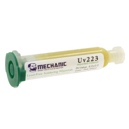 Topnik żelowy UV223, do SMD, BGA i THT, strzykawka 10 ml z tłokiem i 2 igłami, Mechanic