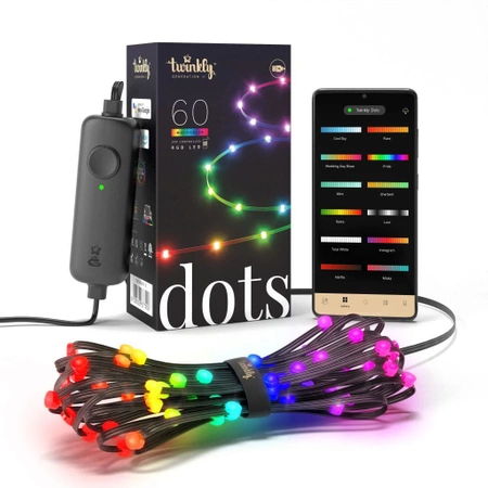 Twinkly Dots 60, dekoracyjne oświetlenie LED RGB 3m, czarny przewód, zasilanie USB