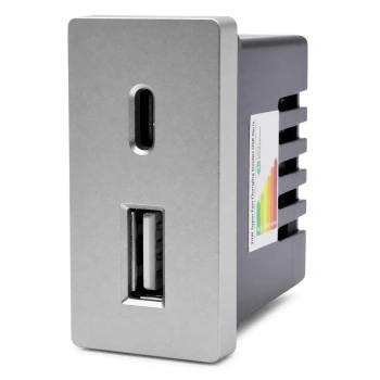 Ładowarka USB 20W super fast USB A+C grafit, moduł 1/2 do ramki Tawoia Glass