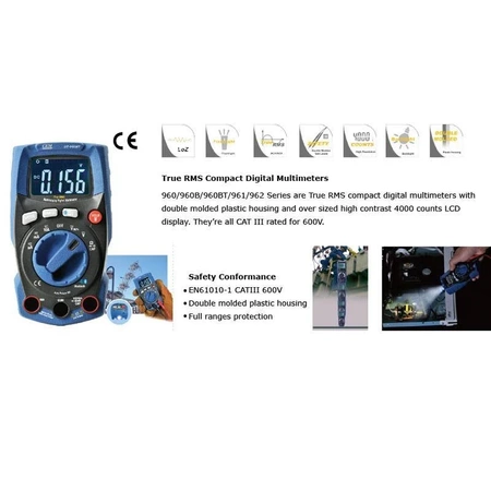 Multimetr cyfrowy CEM DT-960 True RMS, 3999 zliczeń, IP65, CAT III 600 V, latarka LED