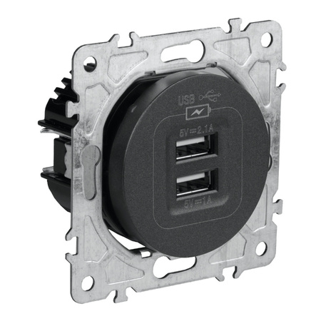 Gniazdo USB 2x 5V/2A, czarne, OVAL Electromalt