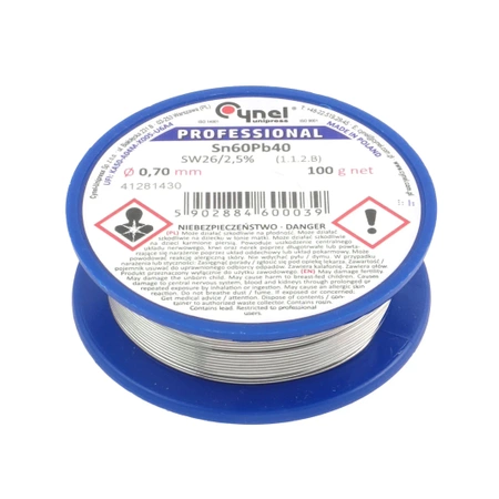 Cyna lutownicza z topnikiem SW26 - 0.7mm - spoiwo Sn60Pb40 Cynel 100g