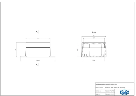 Obudowa hermetyczna ZP75.75.45UJH, 75 × 76 × 45 mm, ABS, jasnoszara, z uchem, Kradex