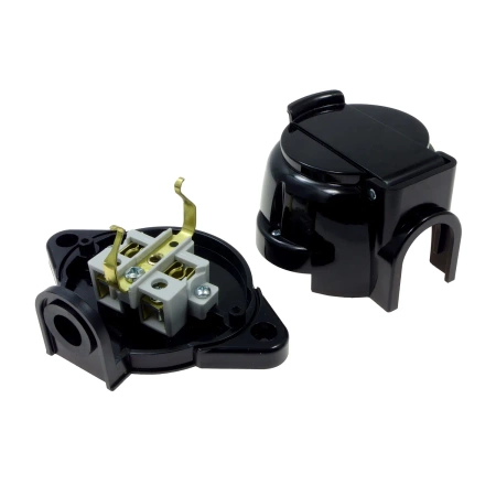 Gniazdo elektryczne bryzgoszczelne IP44 z klapką, montaż natynkowy, kolor czarny, seria Retro PRL