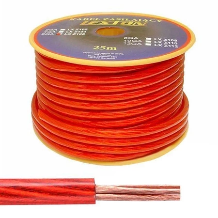 Przewód zasilający Car Audio 6 Ga, średnica 8 mm, czerwony, 1 mb