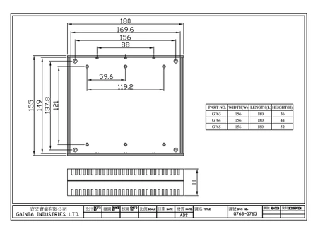 Obudowa uniwersalna z panelami bocznymi 156 mm × 180 mm × 52 mm z ABS G765 GAINTA