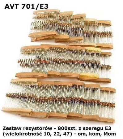 Zestaw rezystorów 0207 E3 [0.25W 5%] 800 sztuk, AVT701/E3
