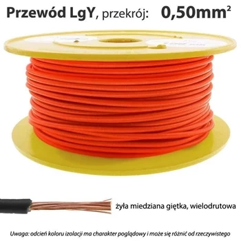 Przewód instalacyjny miedziany jednożyłowy LgY 0,50 mm2, linka giętka, czerwony