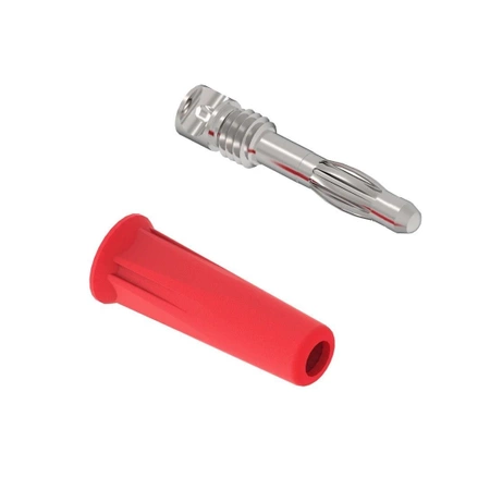 Wtyk izolowany 4mm lamelkowy, lutowany 32A, czerwony