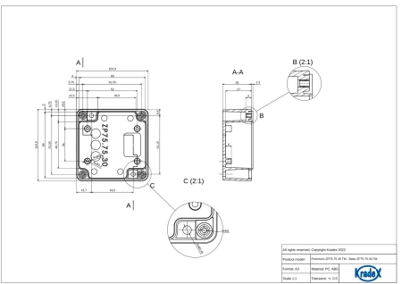 Obudowa hermetyczna ZP75.75.45 jasnoszara ABS