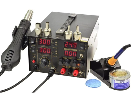 Stacja lutownicza 853D5A, zasilacz 30V 5A, grotówka 75W
