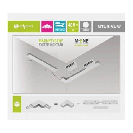 Łącznik kątowy do szyny magnetycznej pionowy natynkowy biały M-LINE