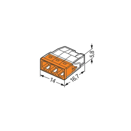Szybkozłączka WAGO 2273-203 wciskana na 3 przewody, tylko drut 0,5-2,5mm², 24A 450V, pomarańczowa