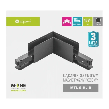 Łącznik kątowy do szyny magnetycznej poziomy natynkowy czarny M-LINE