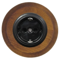 Gniazdo elektryczne Schuko okrągłe czarne z ramką ciemne drewno, montaż podtynkowy, Ceramic Loft