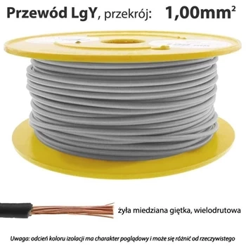 Przewód instalacyjny miedziany jednożyłowy LgY 1,00 mm2, linka giętka, szary