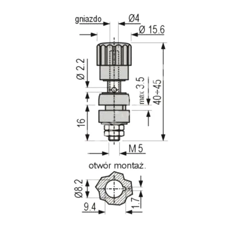 Gniazdo laboratoryjne 4mm, izolowane M5 25A czerwone