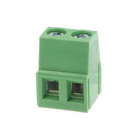 Złącze śrubowe do druku, 2 pola, raster 5mm, wysokość 10,2mm, wyprowadzenia kątowe, 300V / 10A, Degson DG128R