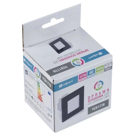 Lampka schodowa LED, 230Vac, kwadratowa czarny mat