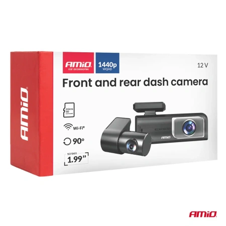 Wideorejestrator WiFi 2K 1440P Przód Tył Kamera Cofania 1080P G-Sensor Parking Mode 512GB USB-C - Amio 04800