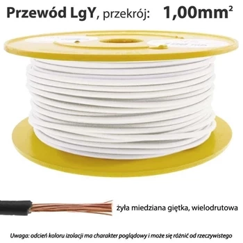 Przewód instalacyjny miedziany jednożyłowy LgY 1,00 mm2, linka giętka, biały