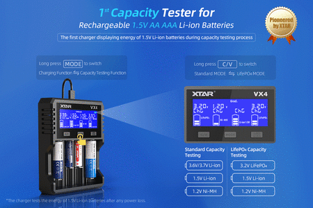 Ładowarka do akumulatorów Li-ion 1,5V-3,6-3,7V - Li-FePO4 / Ni-MH, XTAR VX4 + zasilacz