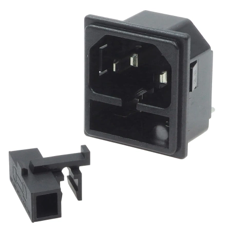 Gniazdo zasilania 230V IEC 10A, męskie z miejscem na bezpiecznik, RF-2004