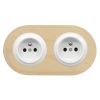 2x Gniazdo elektryczne okrągłe białe z ramką podwójną jasne drewno, montaż podtynkowy, Ceramic Loft
