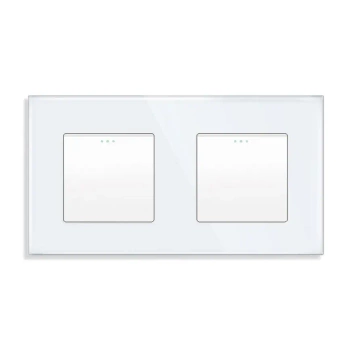 Włącznik światła + włącznik schodowy z ramką szklaną podwójną - biały - Tawoia Glass