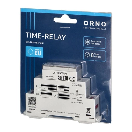 Przekaźnik czasowy - opóźnione załączenie 12-240VAC/DC 16A, ORNO OR-PRE-453