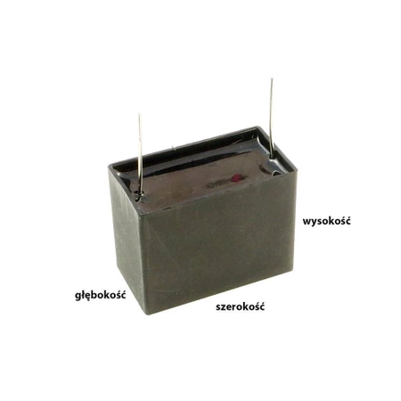 Kondensator rozruchowy do silnika 2µF 450VAC, CBB61, do druku, raster 32mm, 38 × 14 × 28 mm