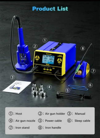 Stacja lutownicza 861DS, 2w1: hot-air i kolba z rdzeniem serii 210, Mechanic