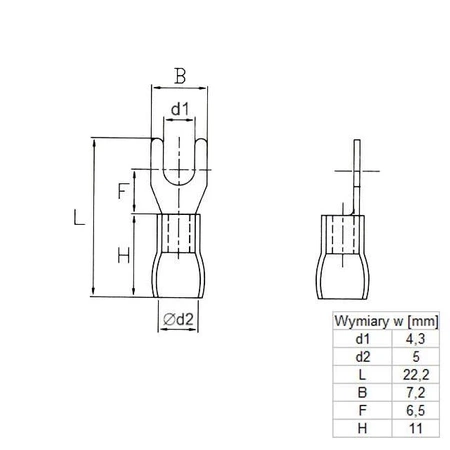 Końcówka widełkowa M4 izolowana, 4.3mm, 1.5-2.5mm, SGE