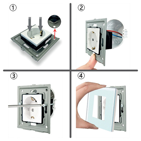 Gniazdo elektryczne pojedyncze Schuko - szklana ramka - czarne - Tawoia Glass