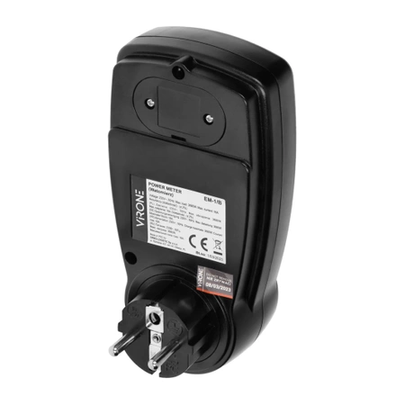 Watomierz, Licznik energii do gniazdka, 16A, 2 taryfy, VIRONE EM1 czarny
