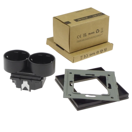 Gniazdo elektryczne podwójne Schuko - szklana ramka - czarne - Tawoia Glass