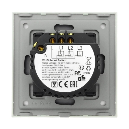 Włącznik podwójny Smart 600W WiFi i Bluetooth - dotykowy szklany panel biały - podtynkowy - TAWOIA Smart Home