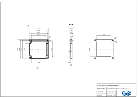 Obudowa hermetyczna ZP120.120.45UJH, 119,9 × 119,9 × 45 mm, ABS, jasnoszara, z uchem, Kradex