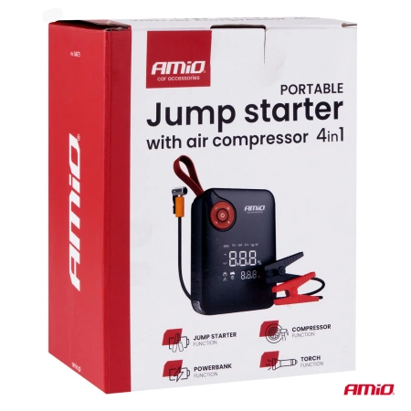Jump Starter Mini 12V 7.2AH 600A 4w1 Starter/Latarka Led/Kompresor/Powerbank AMIO 04675
