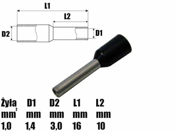 Tulejka izolowana 10mm, na przewód 1.5mm2