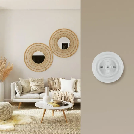 Włącznik światła krzyżowy obrotowy z ramką, ceramiczny, montaż podtynkowy, kolor biały Ceramic Loft