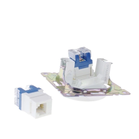 Gniazdo komputerowo-telefoniczne RJ45 i RJ11, okrągłe, czarne, podtynkowe, moduł bez ramki, OVAL
