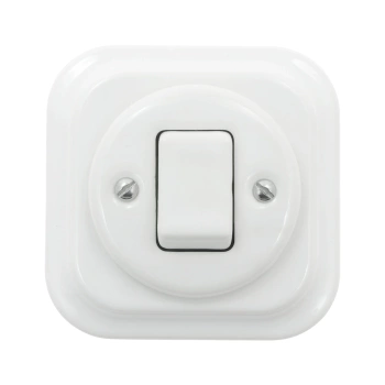 Włącznik światła krzyżowy ceramiczny, kwadratowy z ramką, podtynkowy biały Ceramic Loft